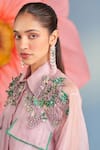 Parul And Preyanka_Lilac Silk, Organza, Crepe Embroidery, Pearls, Fabric Mia Shirt Pant Set _Online_at_Aza_Fashions