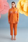 Buy_Parul And Preyanka_Orange Silk Organza, Crepe Applique, Fabric Chloe Embroidered Shirt Pant Set _Online_at_Aza_Fashions
