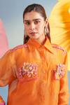 Shop_Parul And Preyanka_Orange Silk Organza, Crepe Applique, Fabric Chloe Embroidered Shirt Pant Set _Online_at_Aza_Fashions