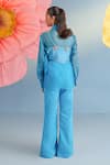 Shop_Parul And Preyanka_Blue Silk, Organza, Crepe Fabric Flowers Collared Embroidered Bolero And Pant Set _at_Aza_Fashions