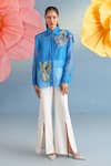 Buy_Parul And Preyanka_Blue Silk, Organza, Crepe Applique, Fabric Dragonfly Embroidered Shirt Pant Set _at_Aza_Fashions