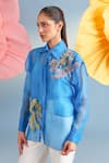 Buy_Parul And Preyanka_Blue Silk, Organza, Crepe Applique, Fabric Dragonfly Embroidered Shirt Pant Set _Online_at_Aza_Fashions