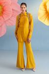 Buy_Parul And Preyanka_Yellow Organza, Crepe Fabric Flowers Collared, Daisy Embroidered Bolero Pant Set _at_Aza_Fashions
