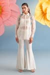 Buy_Parul And Preyanka_White Silk, Organza, Crepe Fabric Flowers Daisy Embroidered Bolero Pant Set _at_Aza_Fashions