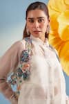 Parul And Preyanka_White Silk, Organza, Crepe Fabric Flowers Daisy Embroidered Bolero Pant Set _Online_at_Aza_Fashions