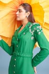 Parul And Preyanka_Green Crepe Embroidery, Pearls, Fabric Flowers Nina Trench Dress With Belt _Online_at_Aza_Fashions
