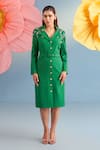 Buy_Parul And Preyanka_Green Crepe Embroidery, Pearls, Fabric Flowers Nina Trench Dress With Belt _at_Aza_Fashions