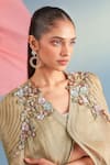 Shop_Parul And Preyanka_Beige Silk, Organza, Crepe Open Neck Emma Embroidered Cape Pant Set _Online_at_Aza_Fashions