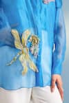 Buy_Parul And Preyanka_Blue Silk, Organza Applique, Fabric Flowers Iris Dragonfly Embroidered Shirt _Online_at_Aza_Fashions