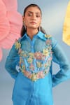 Parul And Preyanka_Blue , , Satin, Fabric Delilah Shirt And Bolero Set _Online_at_Aza_Fashions