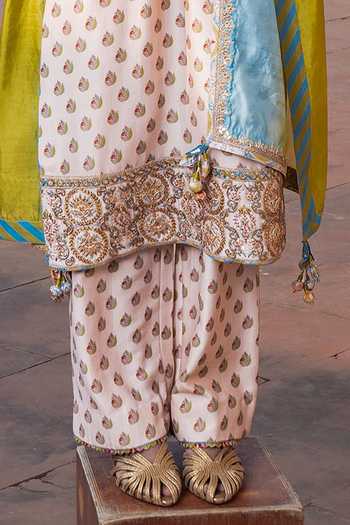Buy_Punit Balana_Ivory , Chanderi, Organza Gota Patti Floral Print Kurta Pant Set _Online_at_Aza_Fashions