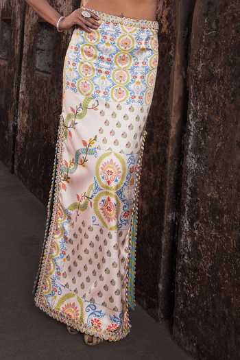 Shop_Punit Balana_Blue Silk, Satin Tassels Square Neck Tiered Loop Crop Top Skirt Set _Online_at_Aza_Fashions