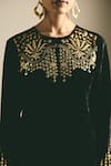 Buy_Shimona_Black Silk, Velvet Zari, Metallic Thread Round Neck Embroidered Top And Pant Set _Online_at_Aza_Fashions