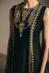 Buy_Shimona_Black Handloom Cotton, Silk Embroidery, Metallic Thread Round Kurta And Pant Set 