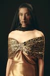 Shimona_Gold Silk, Tissue Zari, Metallic Thread Off-shoulder Off Gown _Online_at_Aza_Fashions