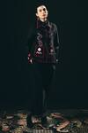 Shimona_Black Embroidery, Beads Collared Noire Jacket _at_Aza_Fashions