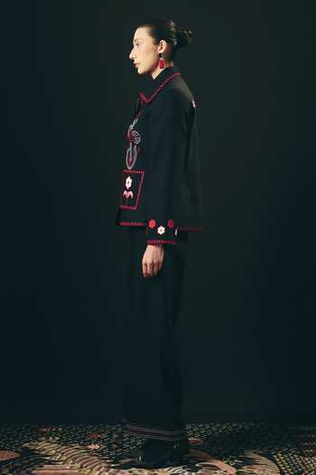 Shimona_Black Embroidery Collared Noire Jacket And Pant Set _Online_at_Aza_Fashions