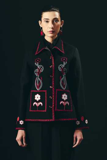 Buy_Shimona_Black Embroidery Collared Noire Jacket And Pant Set _Online_at_Aza_Fashions