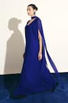 Buy_Shimona_Blue Silk, Chiffon Keyhole Neck Draped Gown _Online_at_Aza_Fashions