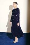Buy_Shimona_Purple Silk, Velvet Embroidery, Bows Round Neck Imperial Jacket And Skirt Set _Online_at_Aza_Fashions