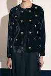 Shimona_Black Silk, Velvet Embroidery Round Neck Bow Jacket _at_Aza_Fashions
