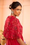 Shreeka_Red Organza, Satin, Modal Embroidery, Sequins, Beads, Crystals Yoke Draped Gown _Online_at_Aza_Fashions