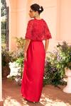 Shop_Shreeka_Red Organza, Satin, Modal Embroidery, Sequins, Beads, Crystals Yoke Draped Gown _at_Aza_Fashions