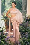 Buy_Shreeka_Pink Organza, Satin, Tissue, Crushed Pre-draped Saree With Embroidered Blouse _at_Aza_Fashions