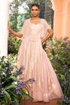 Buy_Shreeka_Pink Organza, Tissue Sequins, Beads, Cut Work, Floral Patern Cape And Gown Set _at_Aza_Fashions