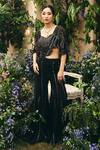Buy_Shreeka_Black Organza, Georgette Embroidery, Sequins, Beads, Cut Hand Cape Pant Set _at_Aza_Fashions