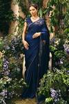 Buy_Shreeka_Blue Georgette, Satin Embroidery, Sequins, Beads, Saree And Cutwork Blouse Set _at_Aza_Fashions