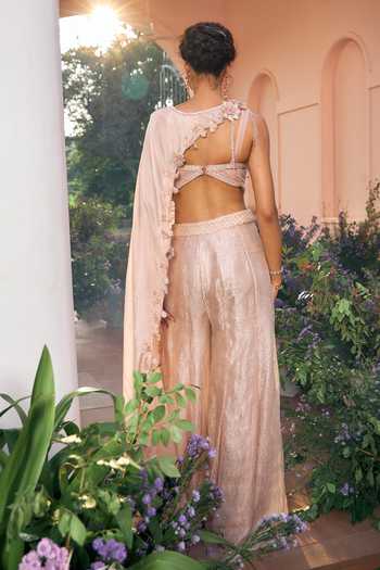 Shop_Shreeka_Pink Silk, Organza, Tissue Sequins, Beads, Embroidered Cape And Sharara Set _at_Aza_Fashions
