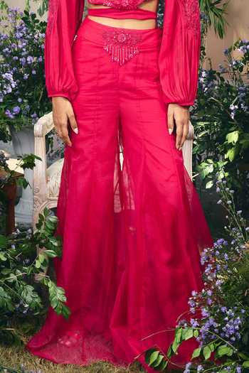 Shreeka_Pink Organza, Georgette Embroidery, Sequins, Beads, Crystals Top And Sharara Set _Online_at_Aza_Fashions