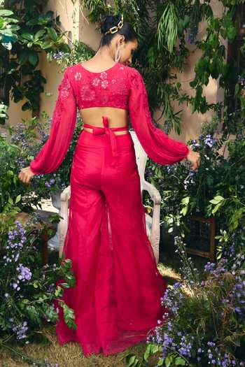 Shop_Shreeka_Pink Organza, Georgette Embroidery, Sequins, Beads, Crystals Top And Sharara Set _at_Aza_Fashions