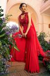 Buy_Shreeka_Red Organza, Georgette Embroidery, Sequins, Beads, Crystals, Blouse Sharara Set _at_Aza_Fashions