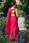 Shop_Shreeka_Pink Silk, Organza, Jacquard Embroidery, Sequins, Asymmetric Cape Lehenga Set _at_Aza_Fashions