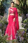 Buy_Shreeka_Pink Silk, Organza, Jacquard Embroidery, Sequins, Asymmetric Cape Lehenga Set _at_Aza_Fashions