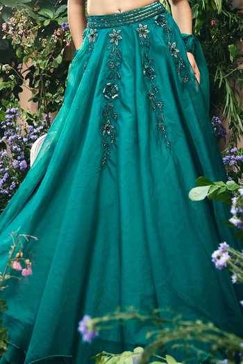 Shreeka_Emerald Green Organza Embroidery, Sequins, Beads, Embellished Lehenga Set _Online_at_Aza_Fashions