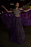 Shop_Shreeka_Purple Chanderi, Crepe, Tissue Embroidery, Sequins, Beads, Waistcoat And Skirt Set _Online_at_Aza_Fashions