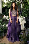 Buy_Shreeka_Purple Chanderi, Crepe, Tissue Embroidery, Sequins, Beads, Waistcoat And Skirt Set _at_Aza_Fashions