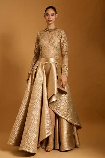 Buy_Siddartha Tytler_Gold Trifecta Quilted Skirt _at_Aza_Fashions
