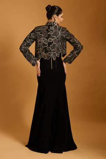 Shop_Siddartha Tytler_Black Crystals Sweetheart Neck Quilted Embellished Corset _at_Aza_Fashions