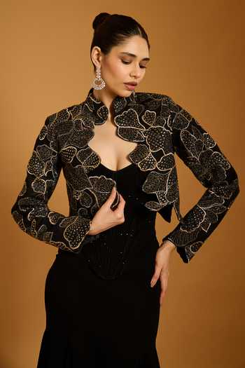Buy_Siddartha Tytler_Black Crystals Sweetheart Neck Quilted Embellished Corset _Online_at_Aza_Fashions