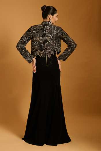 Shop_Siddartha Tytler_Black Knit Plain Fishtail Skirt _at_Aza_Fashions