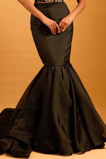 Siddartha Tytler_Black Organza Trifecta Mermaid Skirt _Online_at_Aza_Fashions