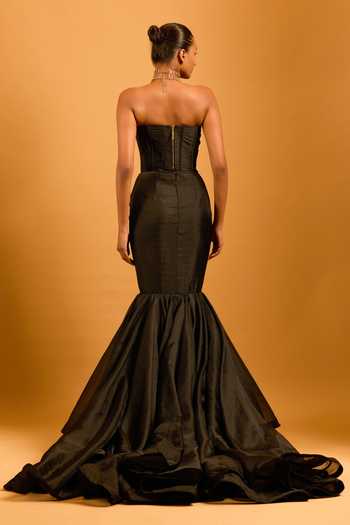 Shop_Siddartha Tytler_Black Organza Trifecta Mermaid Skirt _at_Aza_Fashions
