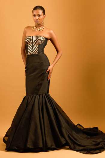 Buy_Siddartha Tytler_Black Organza Trifecta Mermaid Skirt _Online_at_Aza_Fashions