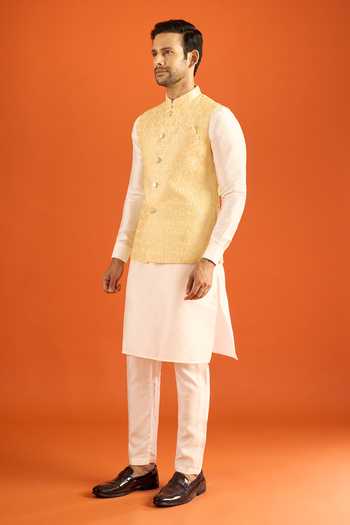 Buy_Arihant Rai Sinha_Yellow Silk Embroidery Nehru Jacket 