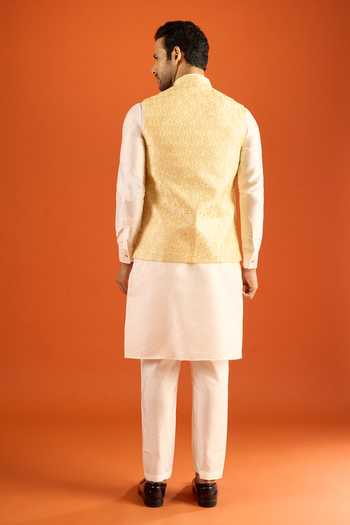 Arihant Rai Sinha_Yellow Silk Embroidery Nehru Jacket _Online_at_Aza_Fashions