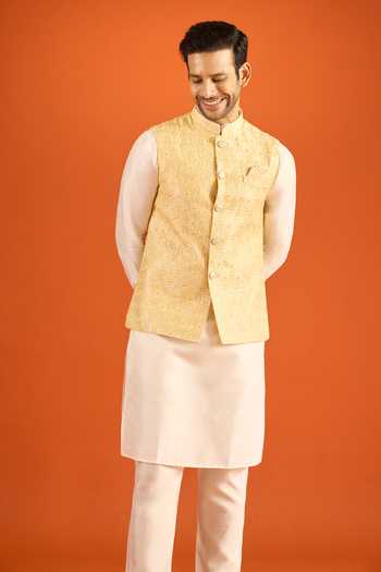 Buy_Arihant Rai Sinha_Yellow Silk Embroidery Nehru Jacket _Online